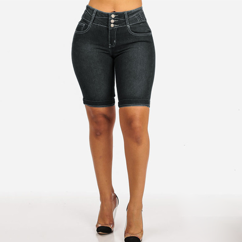 Short en jean extensible à taille haute pour femme