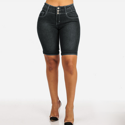 Short en jean extensible à taille haute pour femme
