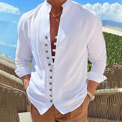 👕🌊 PROMO FLASH 50% ! Chemise Homme Été en Lin – Respirante, Légère, Col Stand, 4 Couleurs, Taille M-3XL, Parfaite pour Vacances & Quotidien 🌴