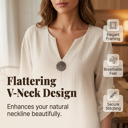 Robe midi pour femme au style décontracté, avec un décolleté en V et des boutons décoratifs