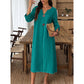 Robe midi pour femme au style décontracté, avec un décolleté en V et des boutons décoratifs