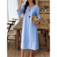 Robe midi pour femme au style décontracté, avec un décolleté en V et des boutons décoratifs