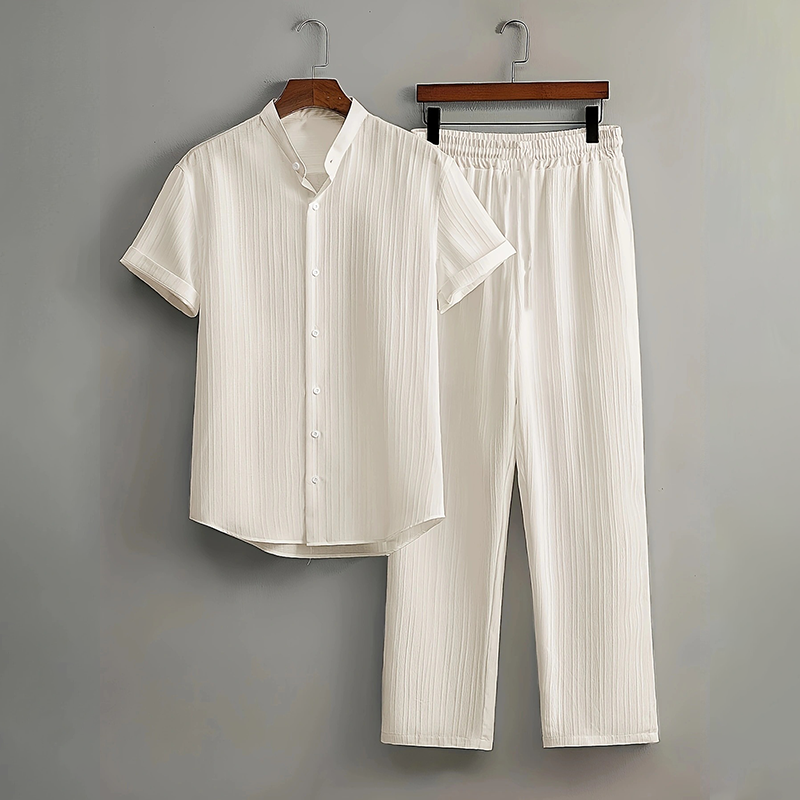 👔🔥 PROMOTION FLASH 50% ! ✨ Ensemble Homme 2 Pièces Texturé – Chemise & Pantalon Décontracté, Coupe Coordonnée & Respirante 🧳