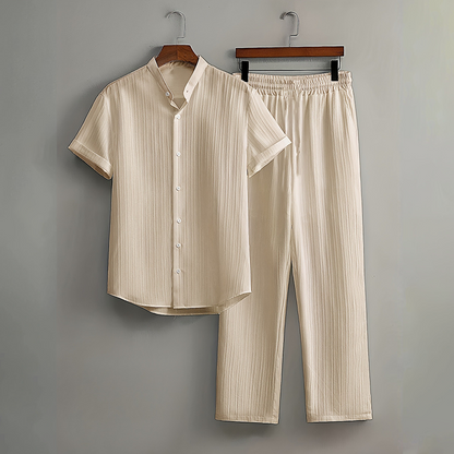 👔🔥 PROMOTION FLASH 50% ! ✨ Ensemble Homme 2 Pièces Texturé – Chemise & Pantalon Décontracté, Coupe Coordonnée & Respirante 🧳