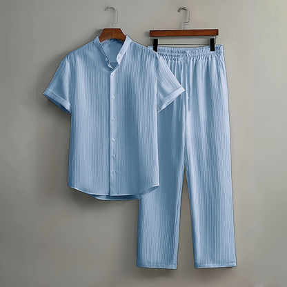 👔🔥 PROMOTION FLASH 50% ! ✨ Ensemble Homme 2 Pièces Texturé – Chemise & Pantalon Décontracté, Coupe Coordonnée & Respirante 🧳