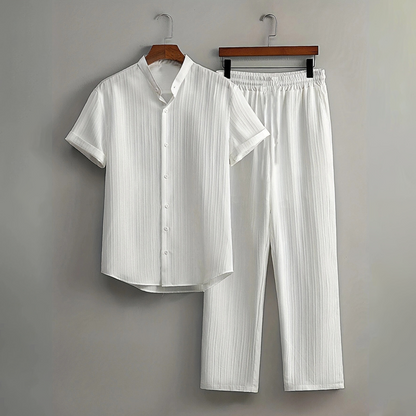 👔🔥 PROMOTION FLASH 50% ! ✨ Ensemble Homme 2 Pièces Texturé – Chemise & Pantalon Décontracté, Coupe Coordonnée & Respirante 🧳