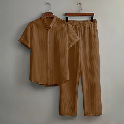 👔🔥 PROMOTION FLASH 50% ! ✨ Ensemble Homme 2 Pièces Texturé – Chemise & Pantalon Décontracté, Coupe Coordonnée & Respirante 🧳