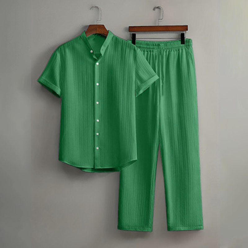 👔🔥 PROMOTION FLASH 50% ! ✨ Ensemble Homme 2 Pièces Texturé – Chemise & Pantalon Décontracté, Coupe Coordonnée & Respirante 🧳