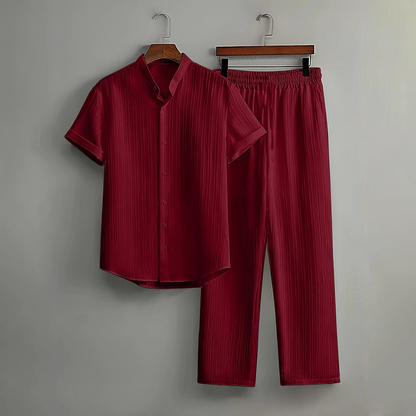 👔🔥 PROMOTION FLASH 50% ! ✨ Ensemble Homme 2 Pièces Texturé – Chemise & Pantalon Décontracté, Coupe Coordonnée & Respirante 🧳