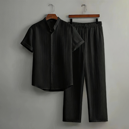👔🔥 PROMOTION FLASH 50% ! ✨ Ensemble Homme 2 Pièces Texturé – Chemise & Pantalon Décontracté, Coupe Coordonnée & Respirante 🧳