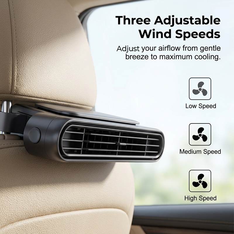 🏆 Ventilateur pour siège auto BreezGo™ 🌬️ – Ventilateur rechargeable à 3 vitesses avec fixation par clip et batterie de 3000 mAh 🔋 | Recharge USB-C ⚡ pour voitures 🚗, voiturettes de golf 🛺 et camping-cars