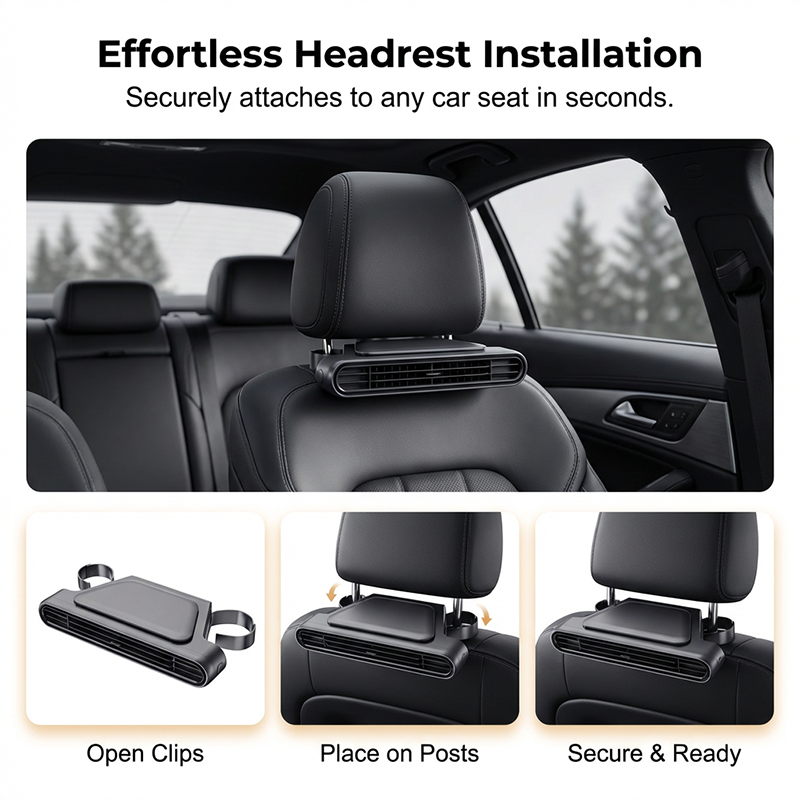 🏆 Ventilateur pour siège auto BreezGo™ 🌬️ – Ventilateur rechargeable à 3 vitesses avec fixation par clip et batterie de 3000 mAh 🔋 | Recharge USB-C ⚡ pour voitures 🚗, voiturettes de golf 🛺 et camping-cars
