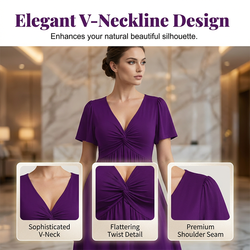 👗PROMO LIMITÉE 50%✨Robe Femme en V à Devant Bouclé – Tissu Fluide Doux, Poches Latérales, Coupe Large, 4 Couleurs, Taille XL-5XL, Parfaite pour Toutes Occasions🌺