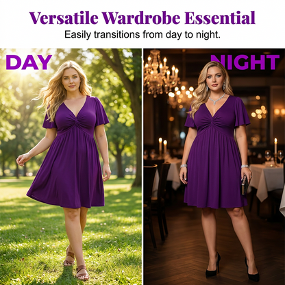 👗PROMO LIMITÉE 50%✨Robe Femme en V à Devant Bouclé – Tissu Fluide Doux, Poches Latérales, Coupe Large, 4 Couleurs, Taille XL-5XL, Parfaite pour Toutes Occasions🌺
