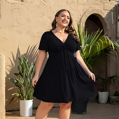 👗PROMO LIMITÉE 50%✨Robe Femme en V à Devant Bouclé – Tissu Fluide Doux, Poches Latérales, Coupe Large, 4 Couleurs, Taille XL-5XL, Parfaite pour Toutes Occasions🌺