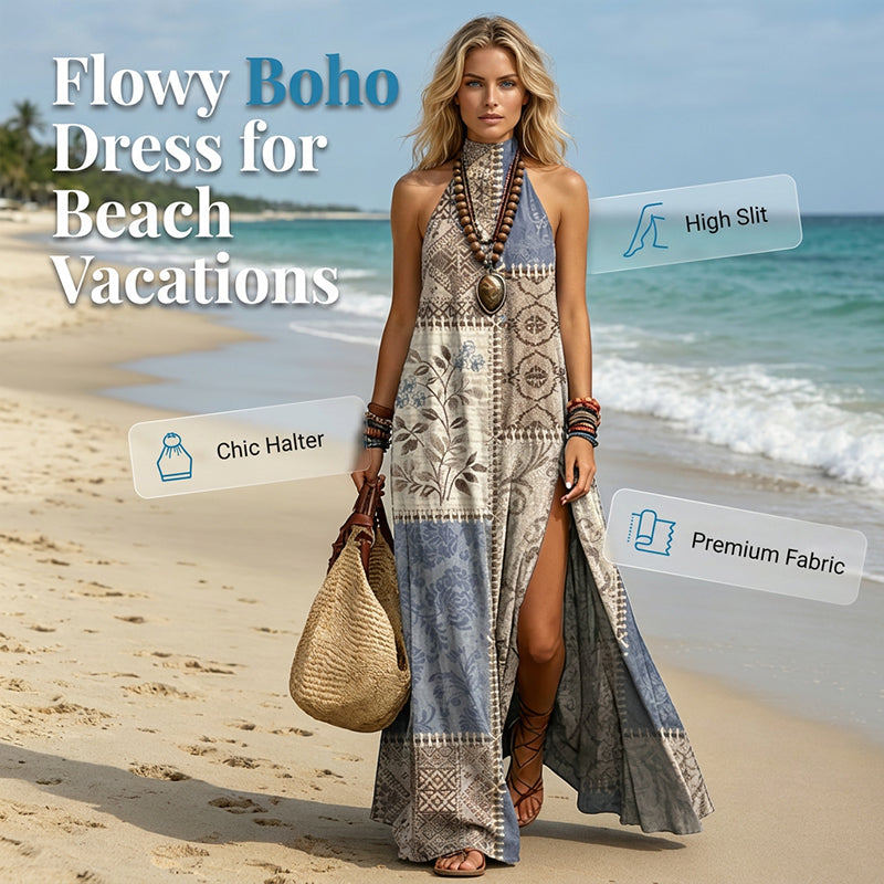 Robe longue fluide sans manches à imprimé floral pour femme
