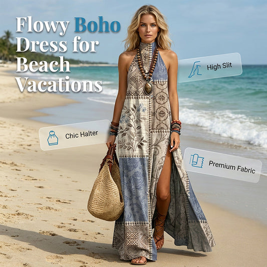 Robe longue fluide sans manches à imprimé floral pour femme