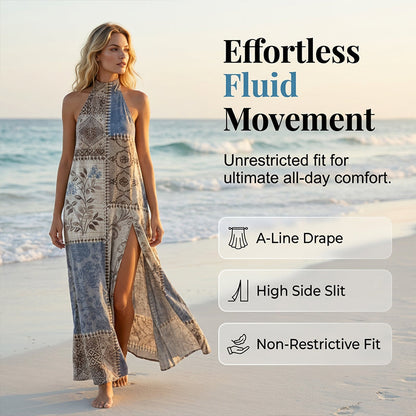 Robe longue fluide sans manches à imprimé floral pour femme