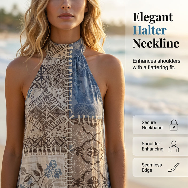 Robe longue fluide sans manches à imprimé floral pour femme