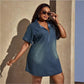 Robe chemise en denim décontractée à demi-zip pour femme