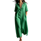 Robe élégante à col et manches courtes en coton et lin pour femme