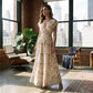 Robe Longue Fleurie à Col V et Taille Smockée pour Femme