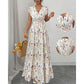 Robe Longue Fleurie à Col V et Taille Smockée pour Femme