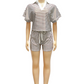 Ensemble chemise à manches courtes et short décontracté à rayures pour femme