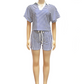 Ensemble chemise à manches courtes et short décontracté à rayures pour femme
