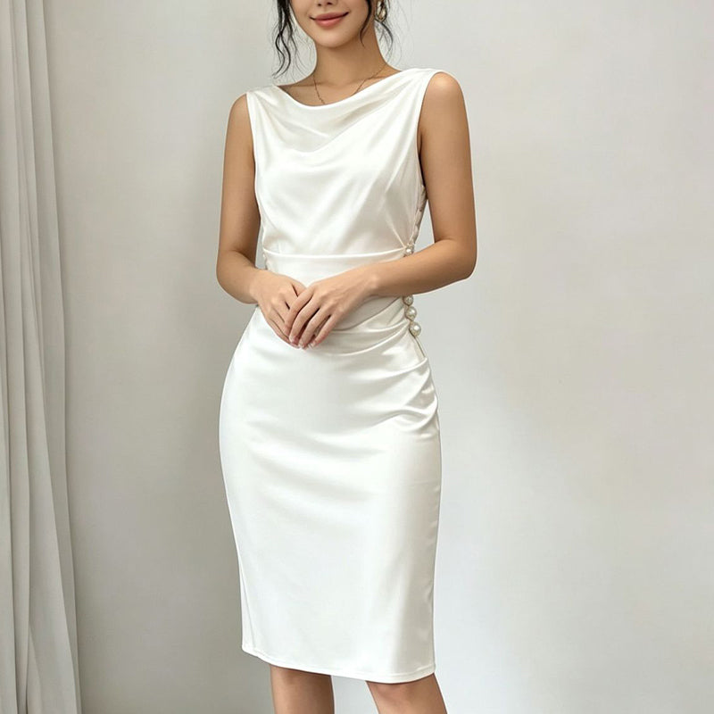 Robe midi sans manches à col bénitier pour femme