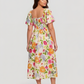 ⏰Soldes d'été : 50 % de réduction💃Robe midi à fleurs, col carré et smocks, avec poches