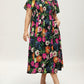 ⏰Soldes d'été : 50 % de réduction💃Robe midi à fleurs, col carré et smocks, avec poches