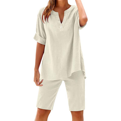 Ensemble décontracté uni pour femme : Haut à manches courtes et short