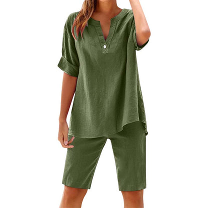 Ensemble décontracté uni pour femme : Haut à manches courtes et short