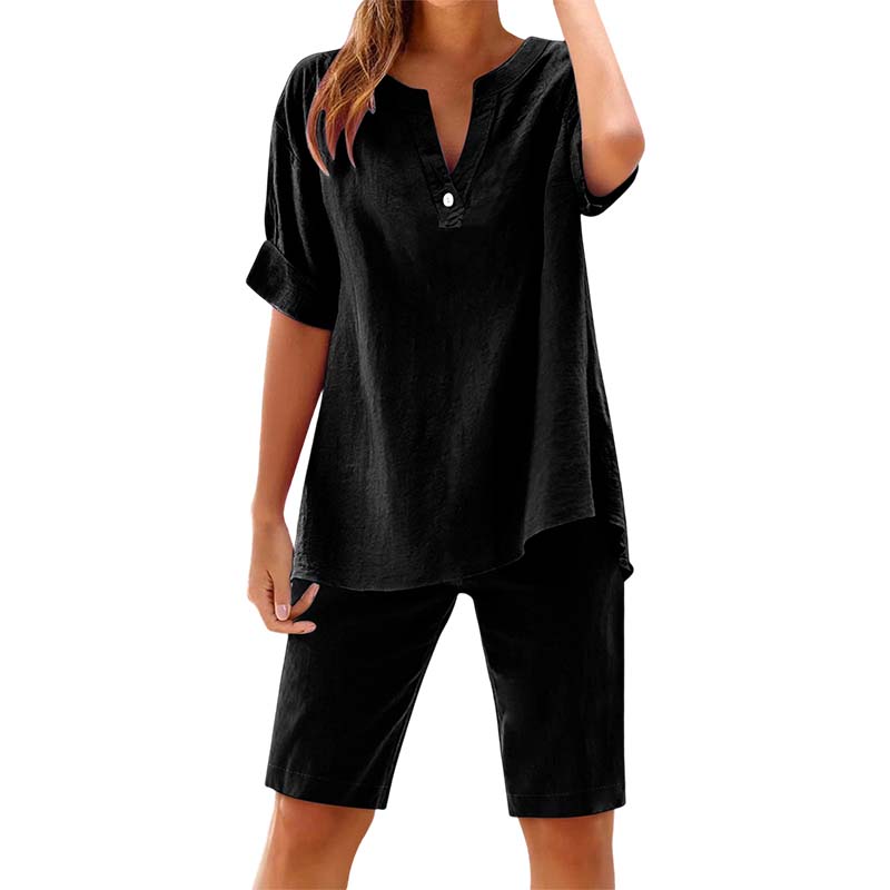 Ensemble décontracté uni pour femme : Haut à manches courtes et short