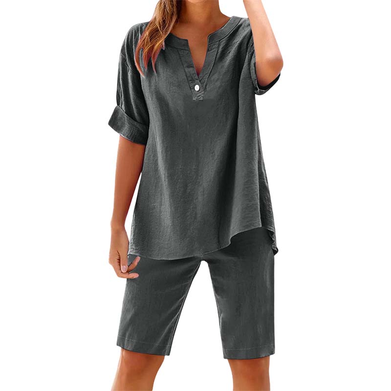 Ensemble décontracté uni pour femme : Haut à manches courtes et short