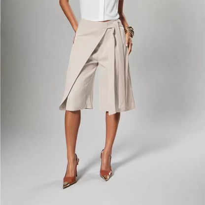 Pantalon large mi-long femme chic à nouer devant