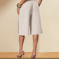 Pantalon large mi-long femme chic à nouer devant