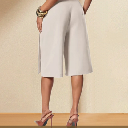 Pantalon large mi-long femme chic à nouer devant