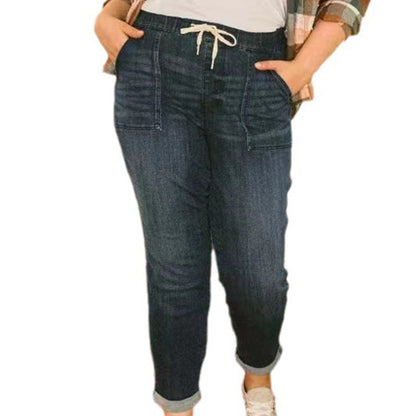 Pantalon de jogging décontracté en jean à cordon de serrage pour femme