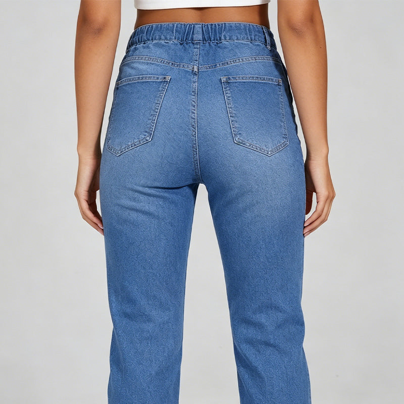 Pantalon de jogging décontracté en jean à cordon de serrage pour femme