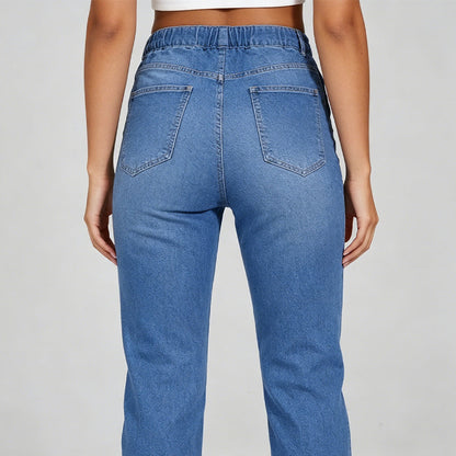 Pantalon de jogging décontracté en jean à cordon de serrage pour femme