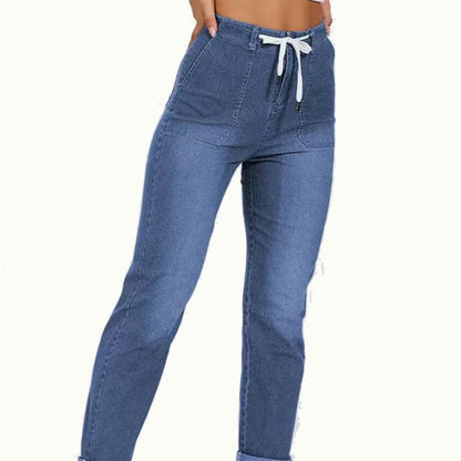 Pantalon de jogging décontracté en jean à cordon de serrage pour femme