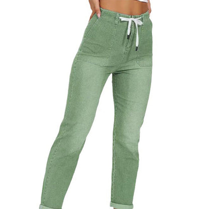 Pantalon de jogging décontracté en jean à cordon de serrage pour femme