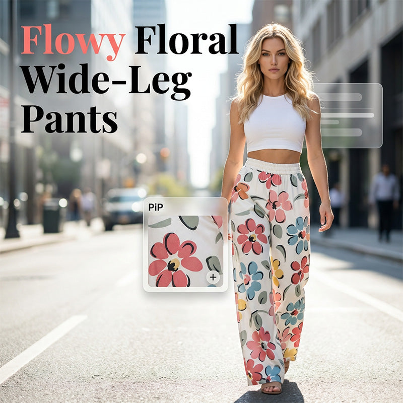 ❤️Pantalon palazzo à jambes larges et imprimé floral pour femme