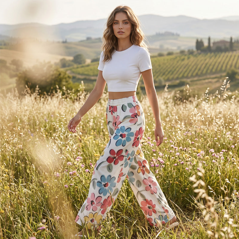 ❤️Pantalon palazzo à jambes larges et imprimé floral pour femme