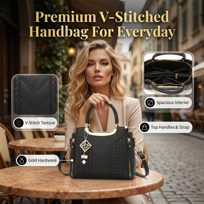 🌸👜 PROMO FLASH 50% ! Sac À Main Femme Élégant – Poignées & Bandoulière, Cuir PU, Texture Coutures en V, 8 Couleurs, Organisation Intelligente ✨