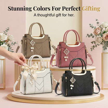 🌸👜 PROMO FLASH 50% ! Sac À Main Femme Élégant – Poignées & Bandoulière, Cuir PU, Texture Coutures en V, 8 Couleurs, Organisation Intelligente ✨
