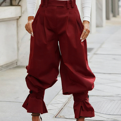 🔥Jusqu'à épuisement des stocks : 50 % de réduction !🎉 Pantalon lanterné à plis pour femme avec ourlets à volants
