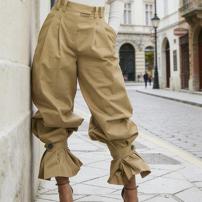 🔥Jusqu'à épuisement des stocks : 50 % de réduction !🎉 Pantalon lanterné à plis pour femme avec ourlets à volants